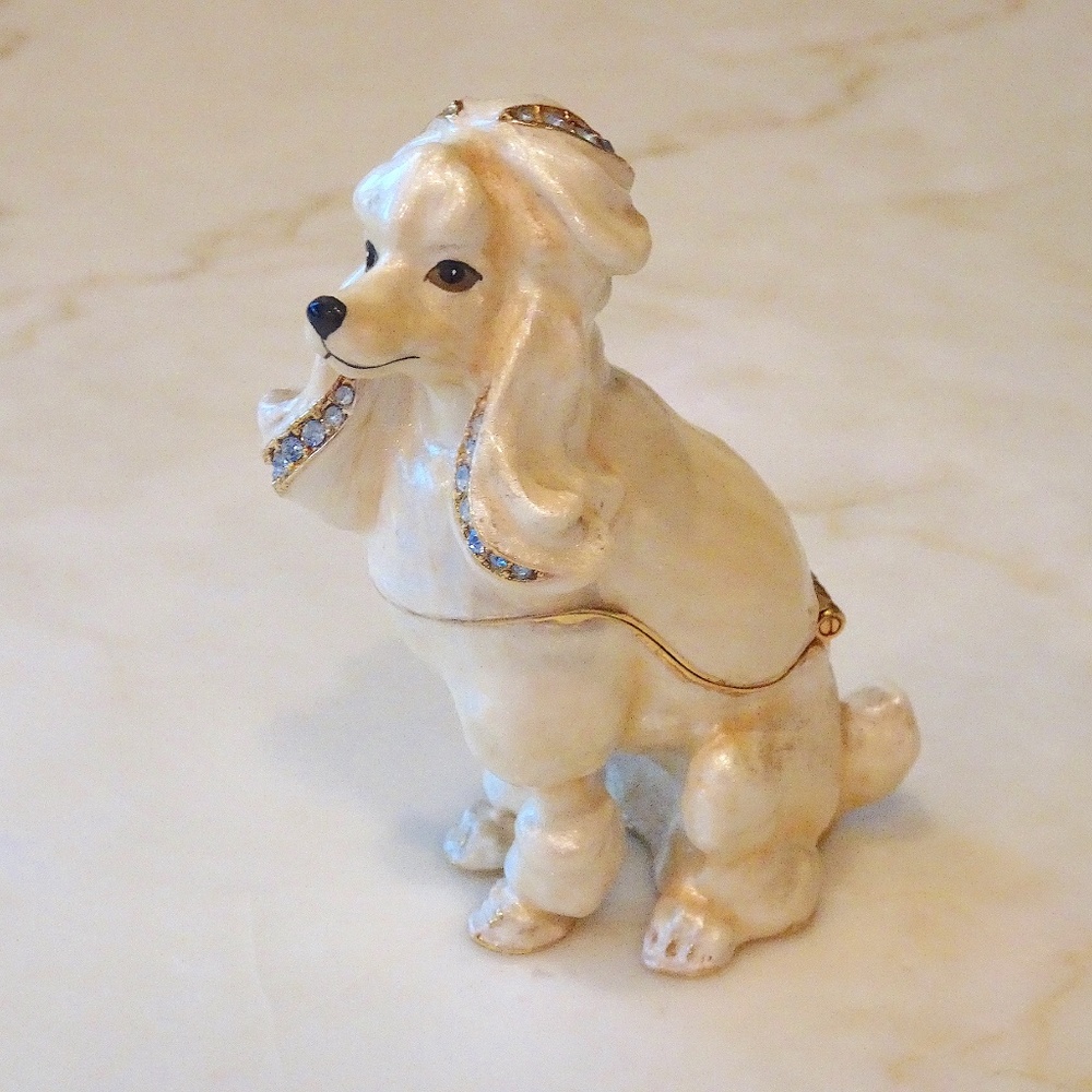 Rucinni Swarovski Crystal French Poodle Cream Enamel Trinket Pill Box Decoration - Picture 2 of 10